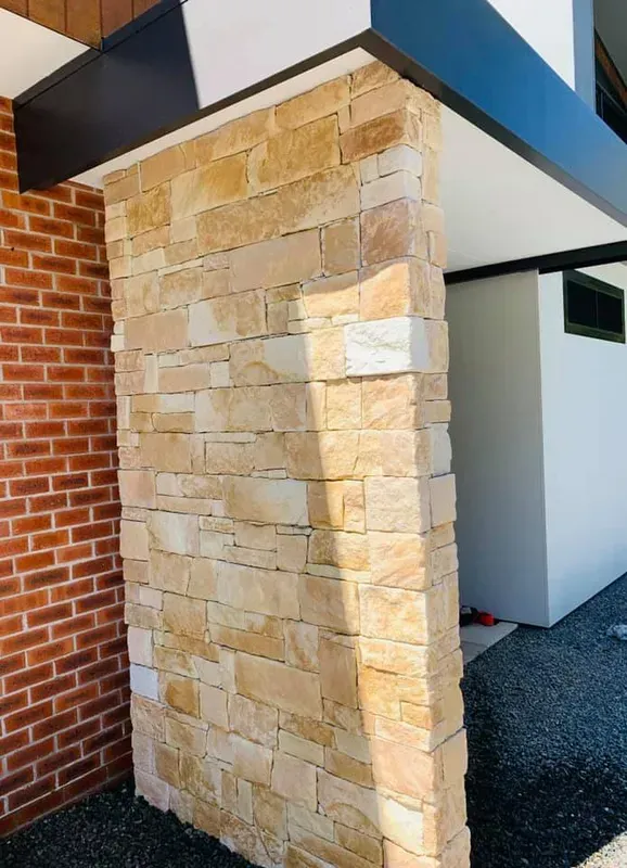 A Stone-Clad Exterior Pillar in Tan and Cream Colors  — Creative Landscapes Coffs Harbour in Korora, NSW