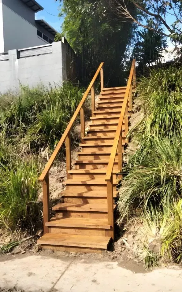 A Set of Wooden Outdoor Stairs — Creative Landscapes Coffs Harbour in Boambee, NSW