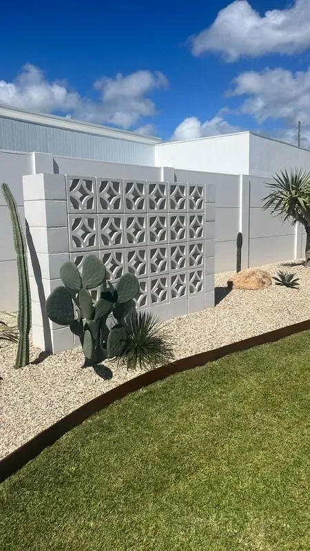 A Modern White Breeze Block Screen Wall — Creative Landscapes Coffs Harbour in Sapphire Beach, NSW