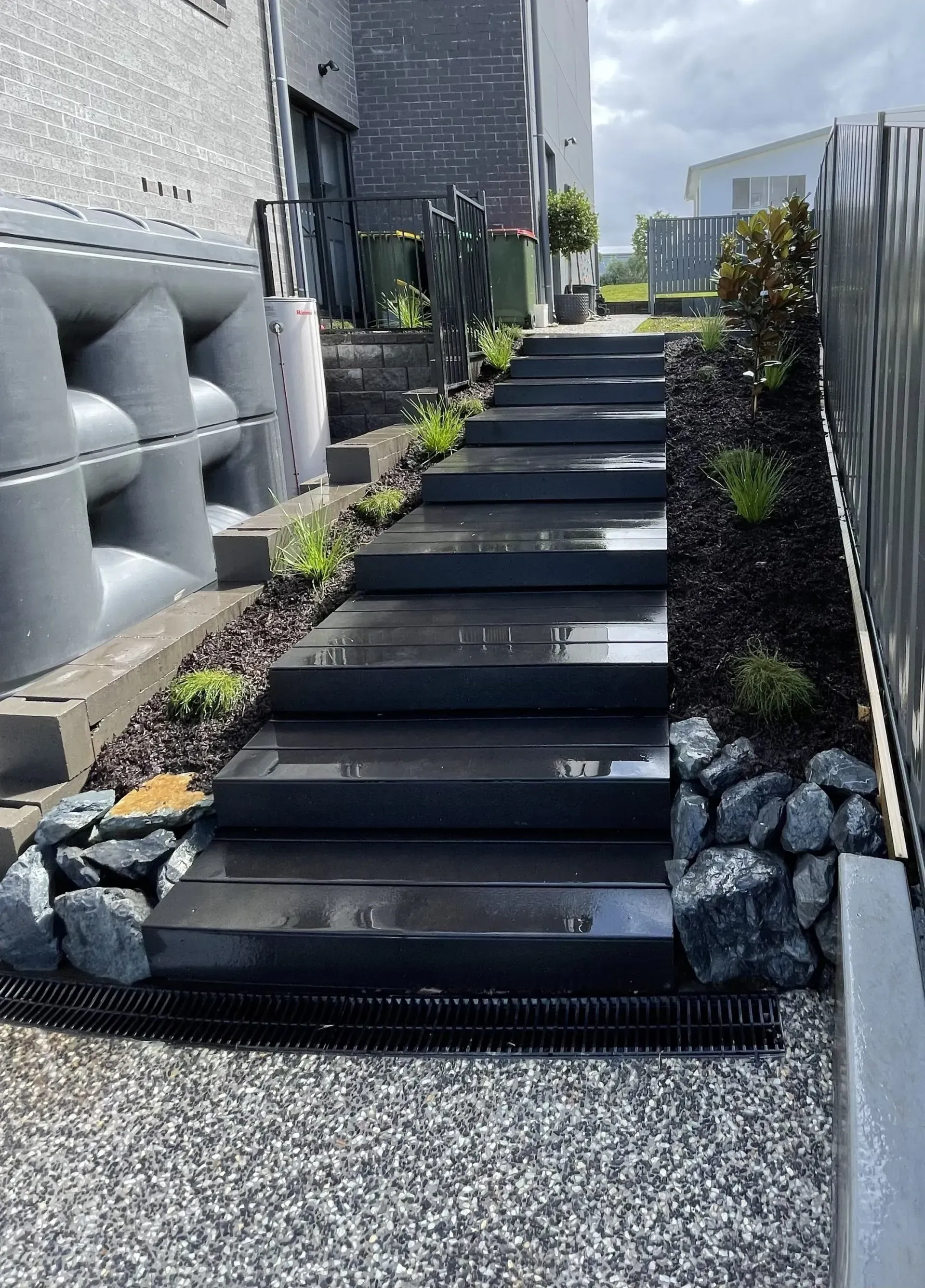 Modern, Dark Gray Outdoor Stairs  — Creative Landscapes Coffs Harbour in Korora, NSW