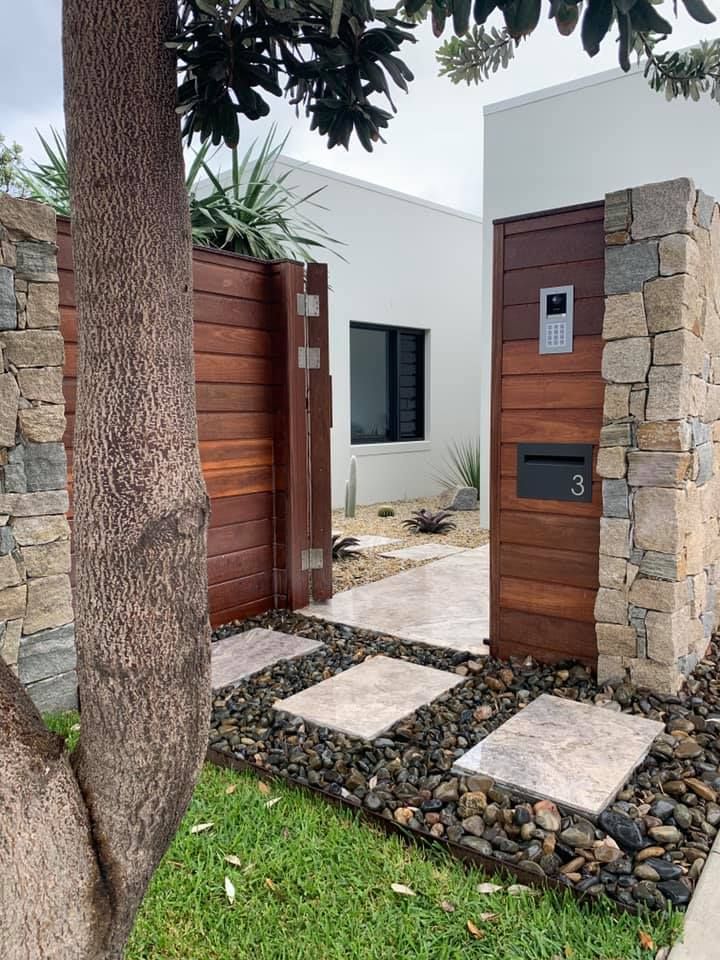A Modern Entryway with A Wooden Gate  — Creative Landscapes Coffs Harbour in Korora, NSW
