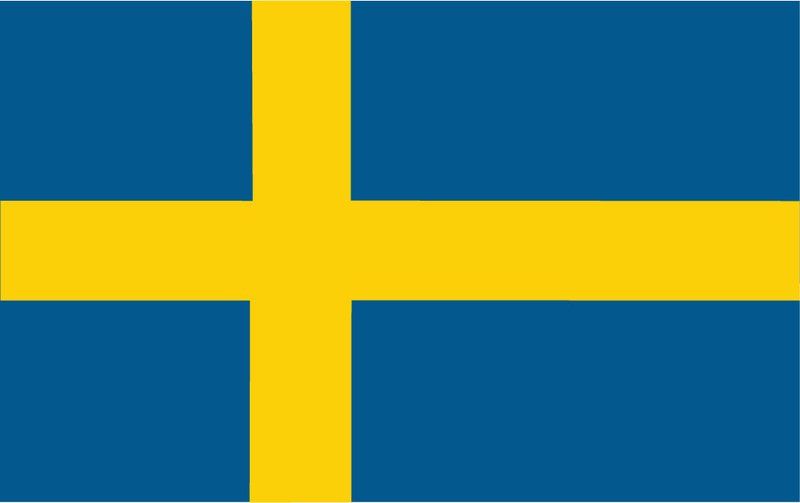 Blåt og gult svensk flag med et gyldent nordisk kors på blå baggrund