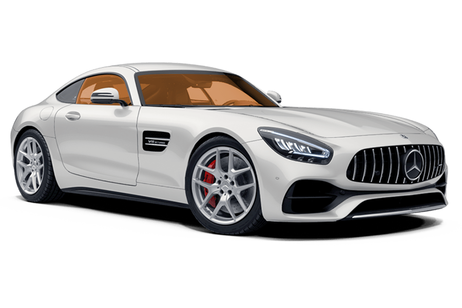 A white mercedes benz amg gt is shown on a white background.