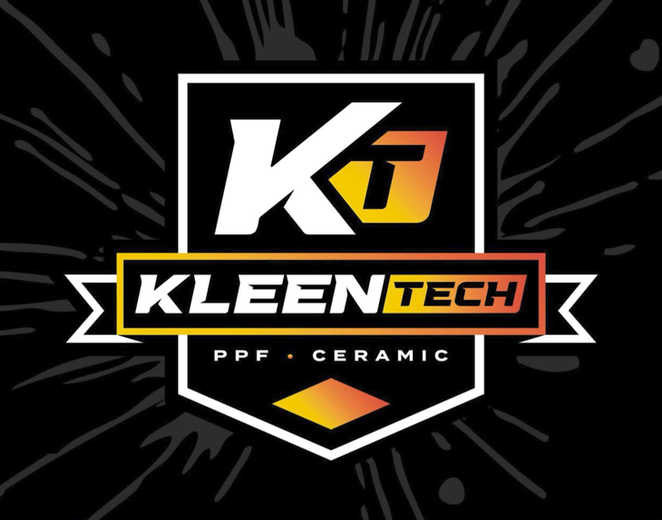A logo for kleentech ppf ceramic on a black background