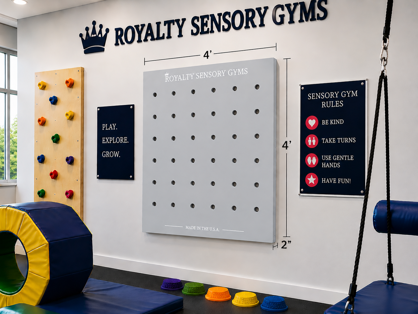 Colorful pegboard sensory wall activity
