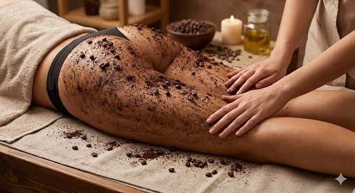 Una donna si sta sottoponendo a uno scrub corpo in una spa.