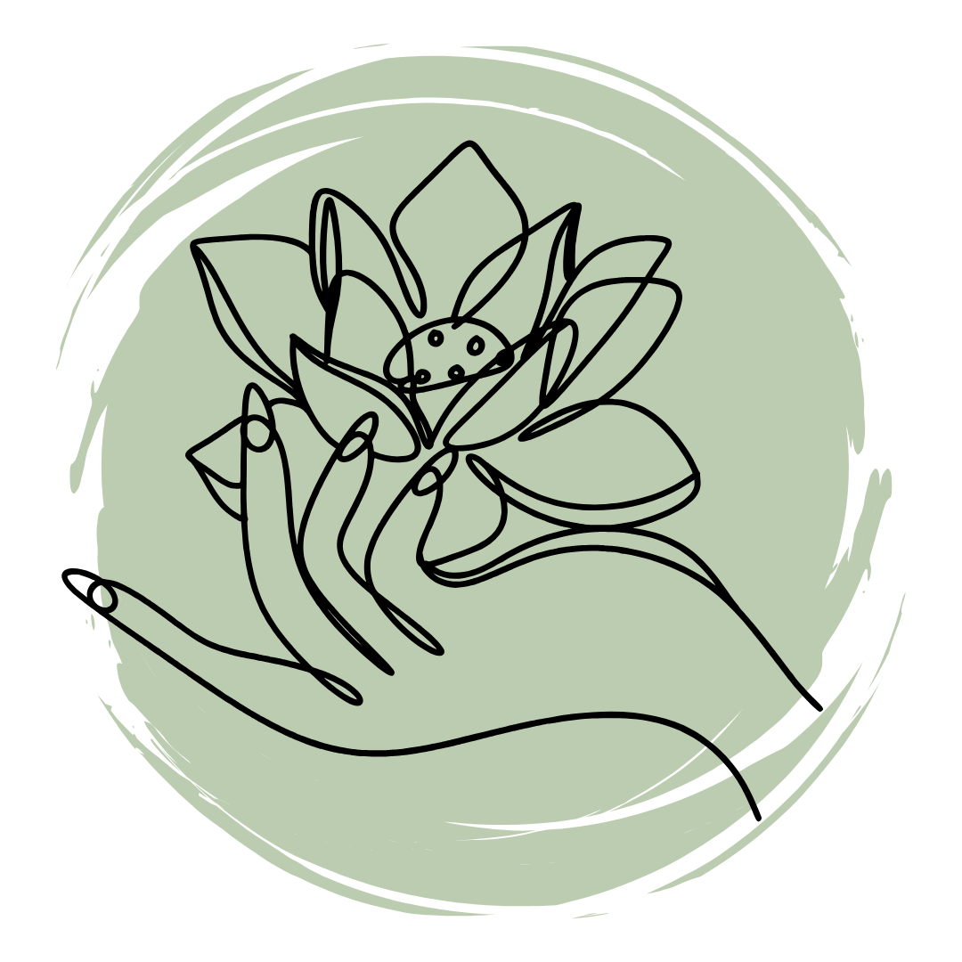 Una mano tiene un fiore di loto in cerchio.