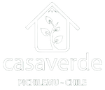 Logotipo de CasaVerde: contorno de casa con planta en su interior, texto 