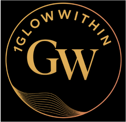 Gold “GW” logo in a circle with “TGLOWWITHIN” text and flowing gold lines on a black background