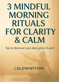 Poster with teal text on warm yellow background: “3 mindful morning rituals for clarity & calm.”