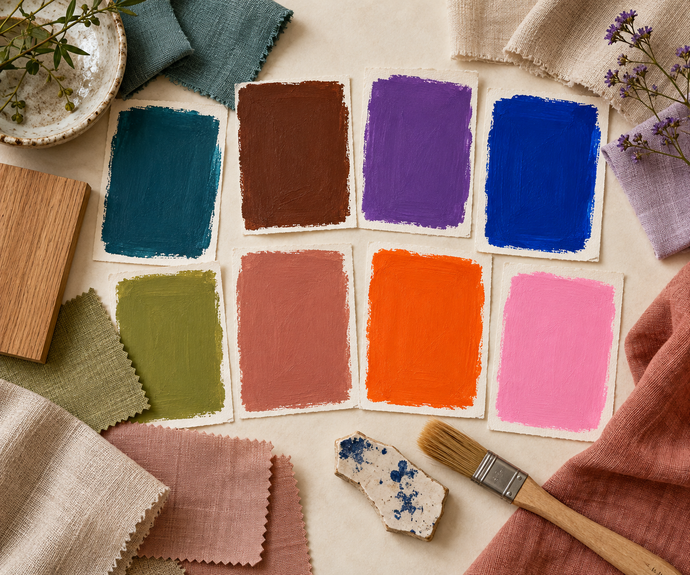 Palette of 2026–27 trend colors from teal to pop pink