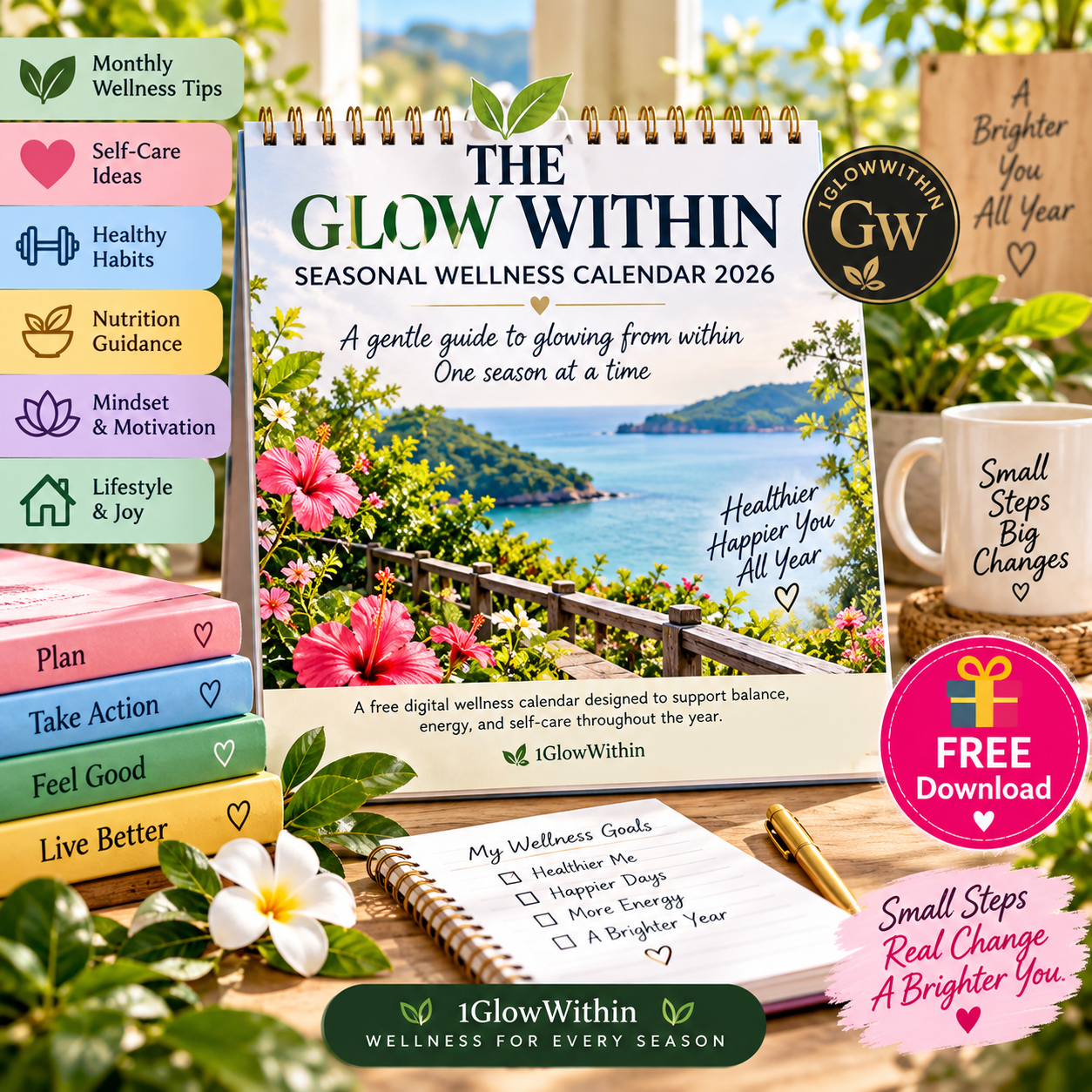 Free 2026 seasonal wellness calendar from 1GlowWithin