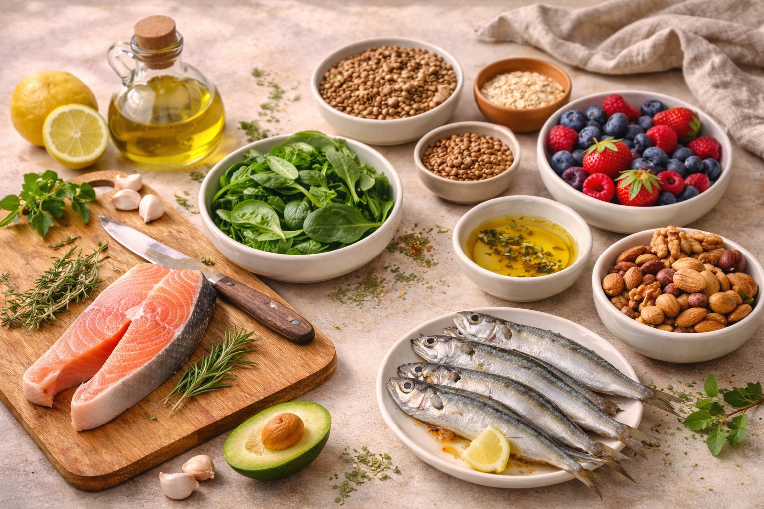 Mediterranean feast on rustic counter