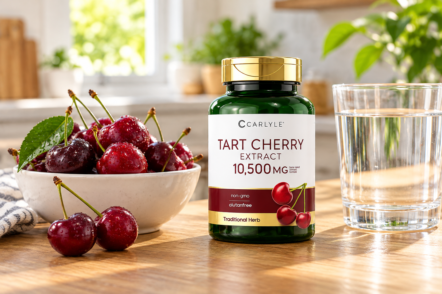 Tart cherry extract supplement bottle
