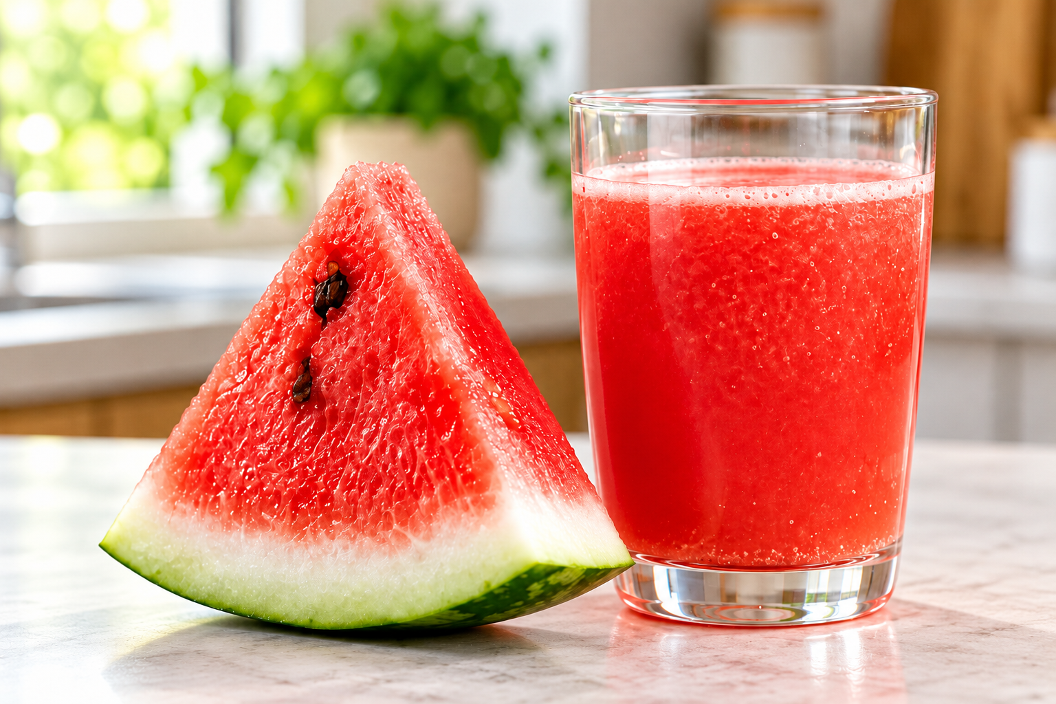 Watermelon slice and watermelon juice