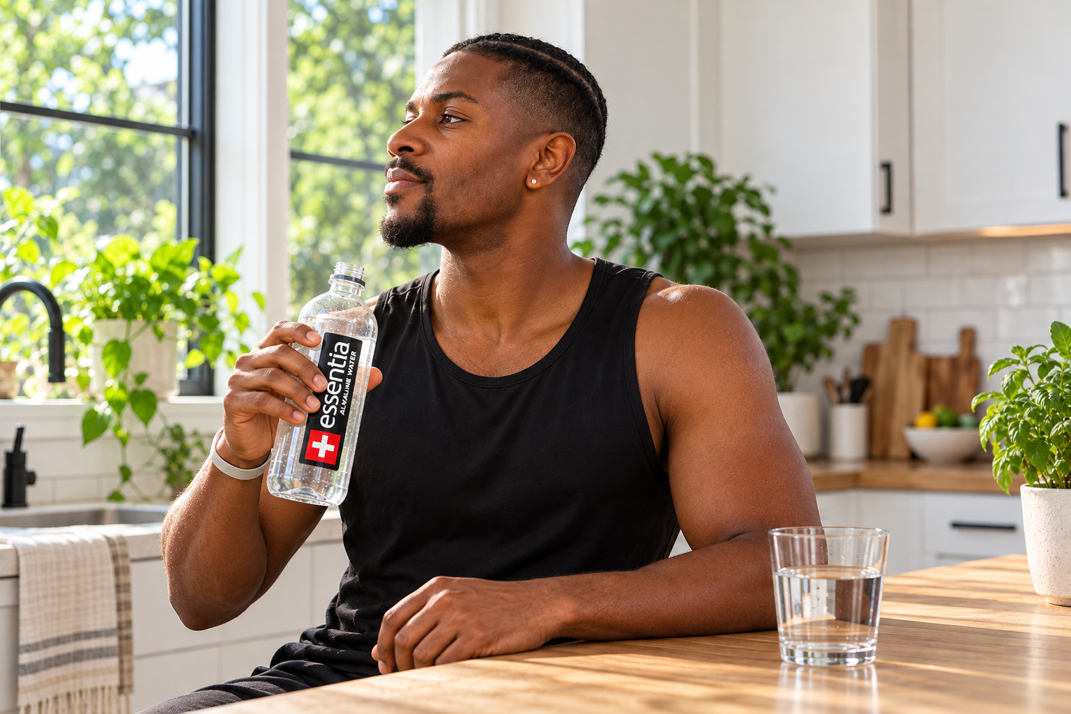 Man drinking alkaline water