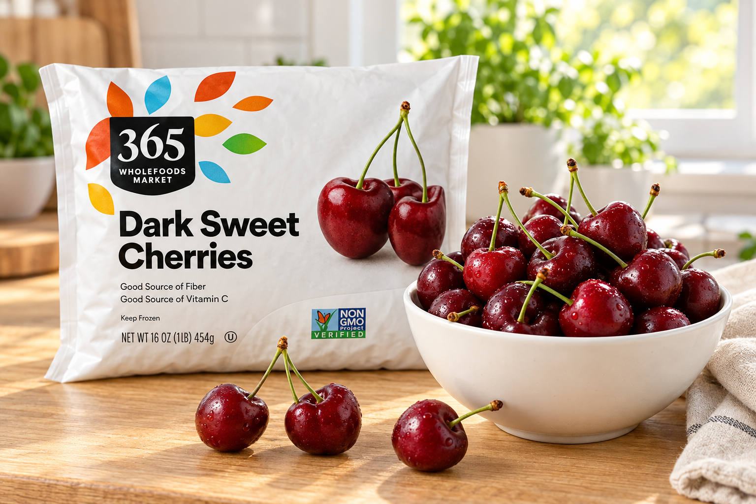 Bowl of fresh dark sweet cherries