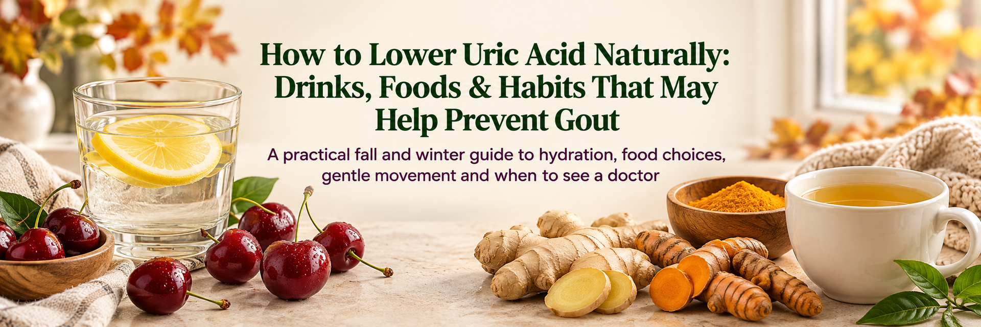 Lower uric acid naturally – lemon water, cherries, ginger and turmeric
