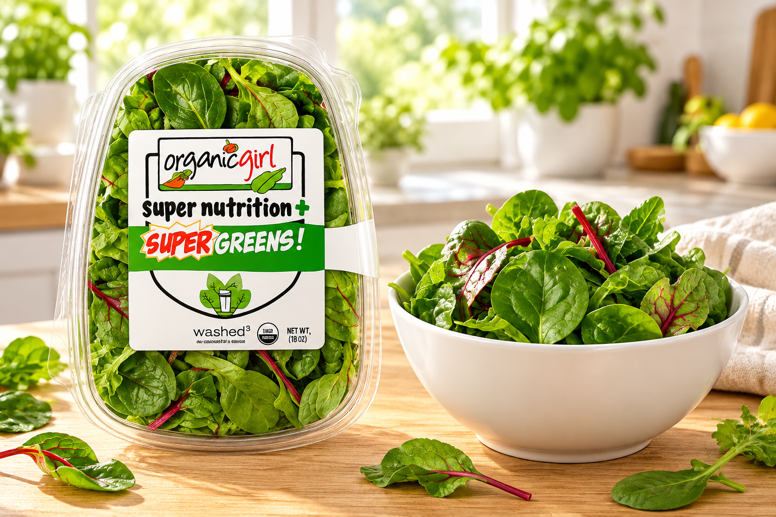 Fresh spinach and leafy greens in a bowl