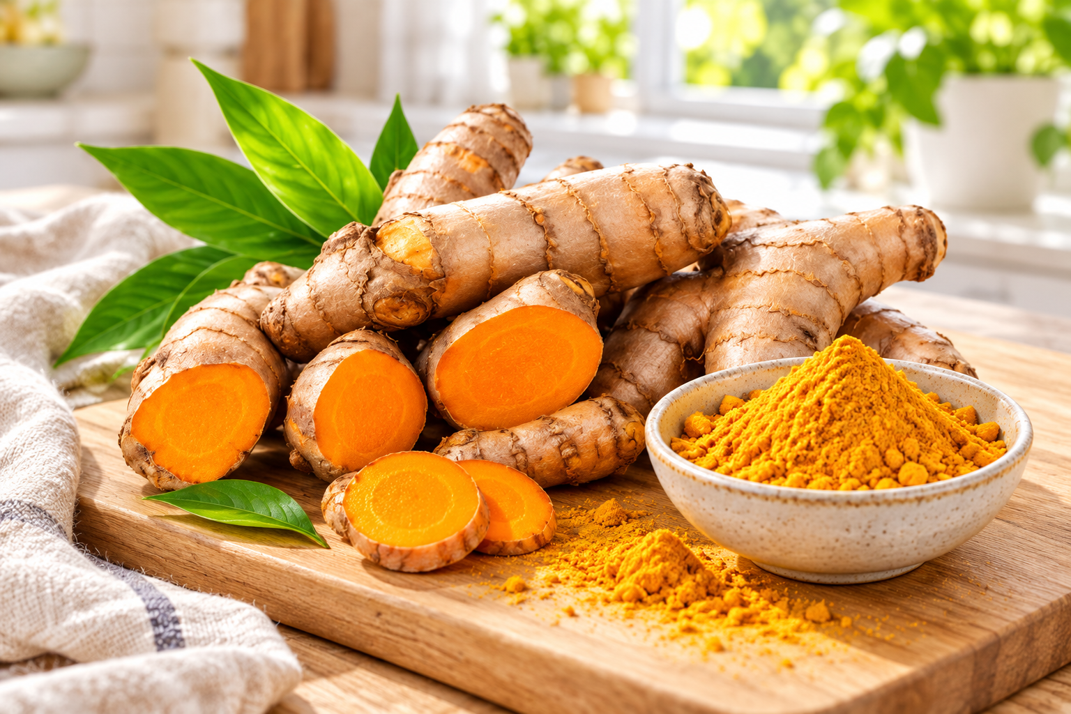 Fresh turmeric root and turmeric powder