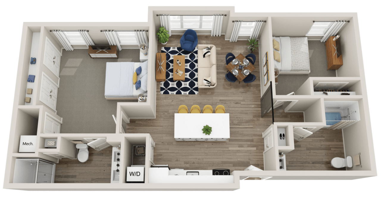 Unit A 2-bedroom floorplan
