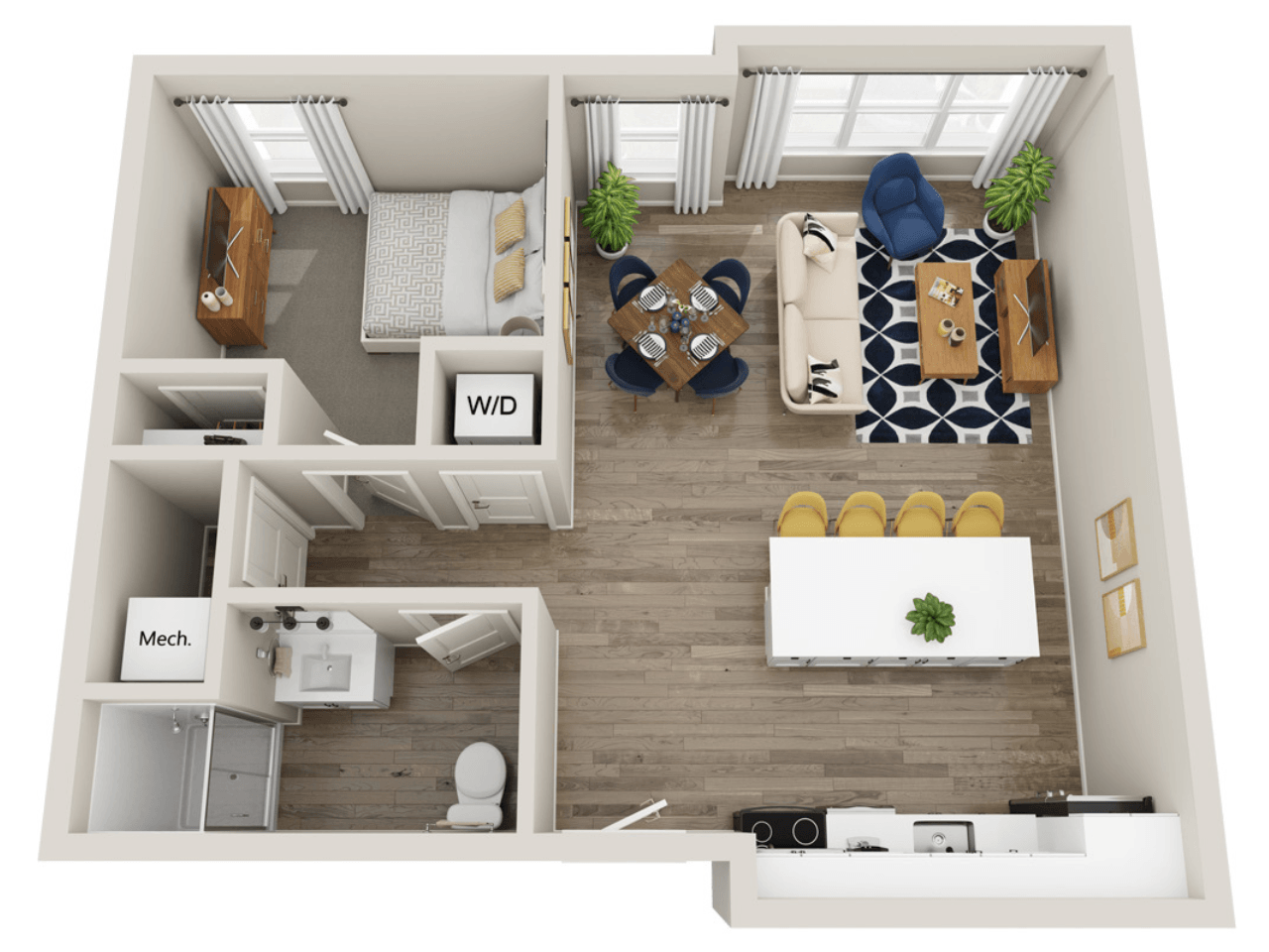 Unit B 1-bedroom floorplan