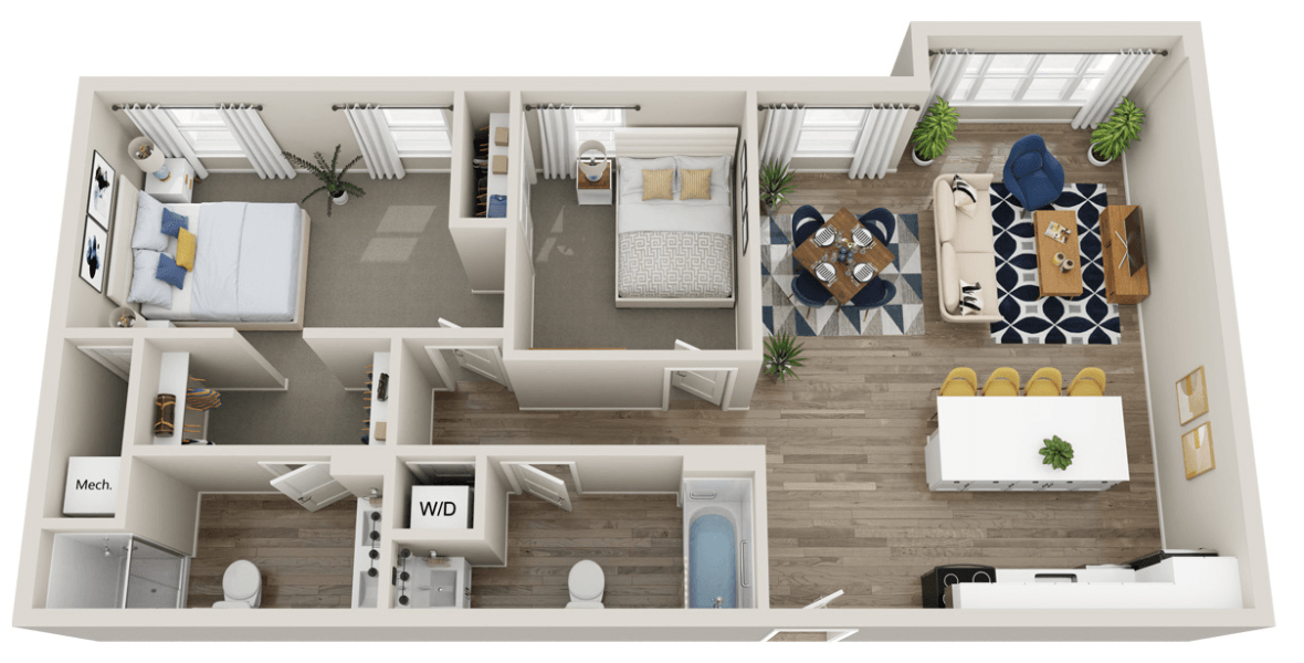 Unit D 2-bedroom floorplan