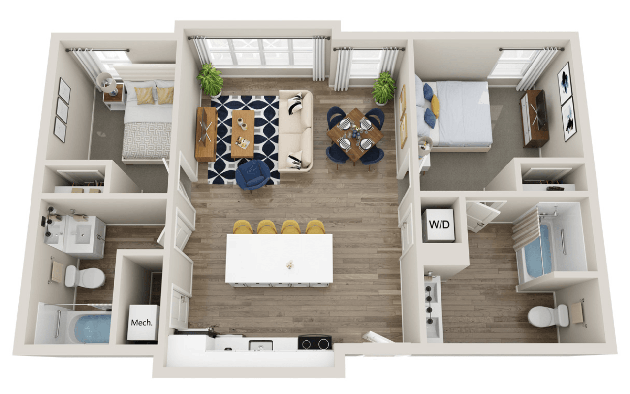 Unit F 2-bedroom floorplan