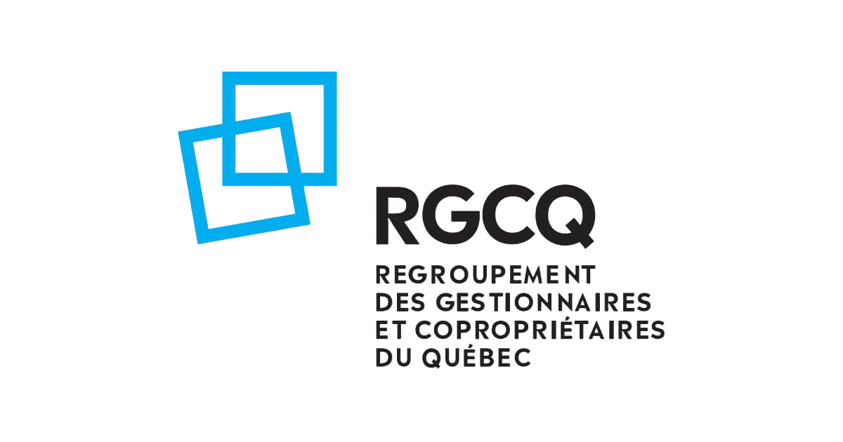 RGCQ logo with blue overlapping squares and black text reading “Regroupement des gestionnaires et copropriétaires du Québec”