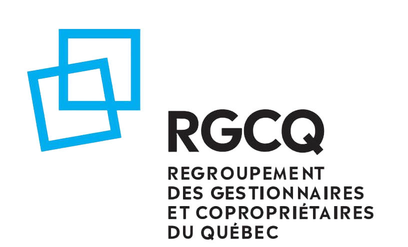 RGCQ logo with blue overlapping squares and black text: Regroupement des gestionnaires et copropriétaires du Québec
