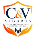 C&V Seguros logo with orange shield, blue lettering, and tagline “Tu seguridad es nuestra prioridad”