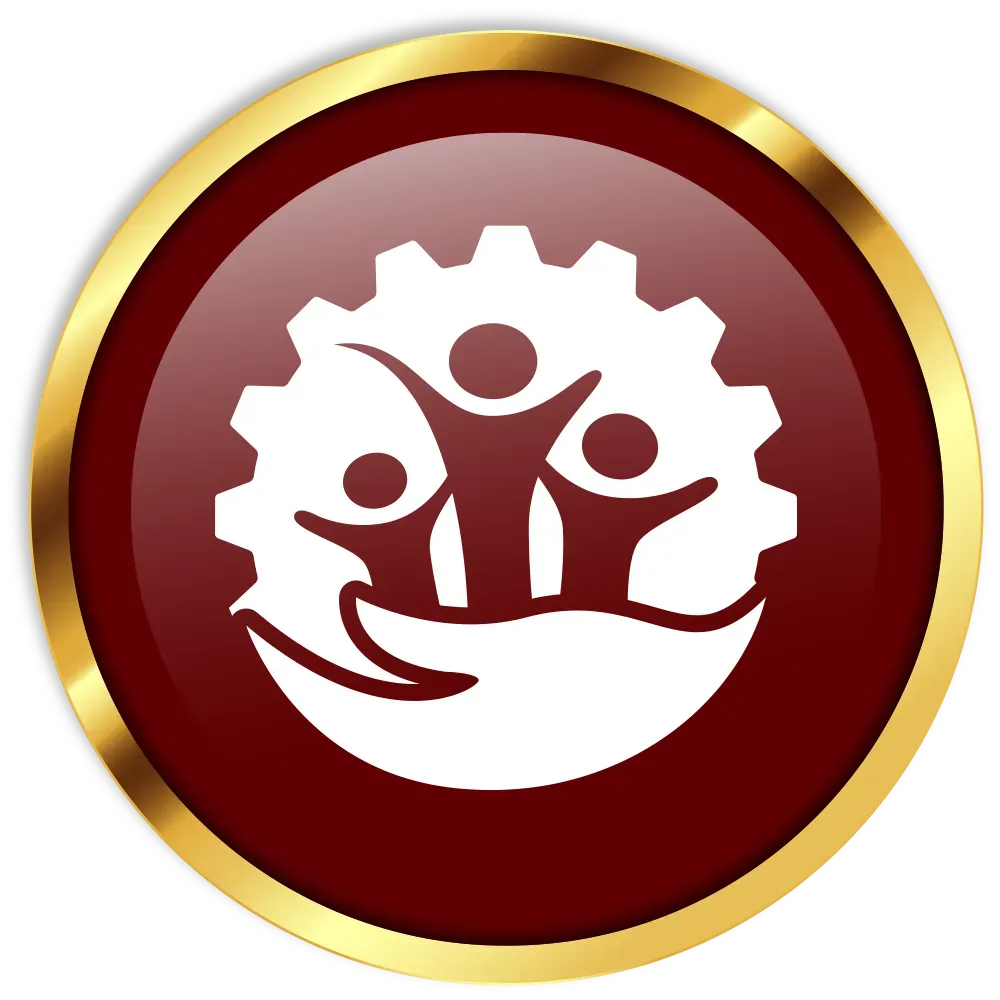 White family-in-circle icon on a maroon and gold badge