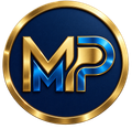 Logo MP oro e blu all'interno di un emblema metallico circolare.