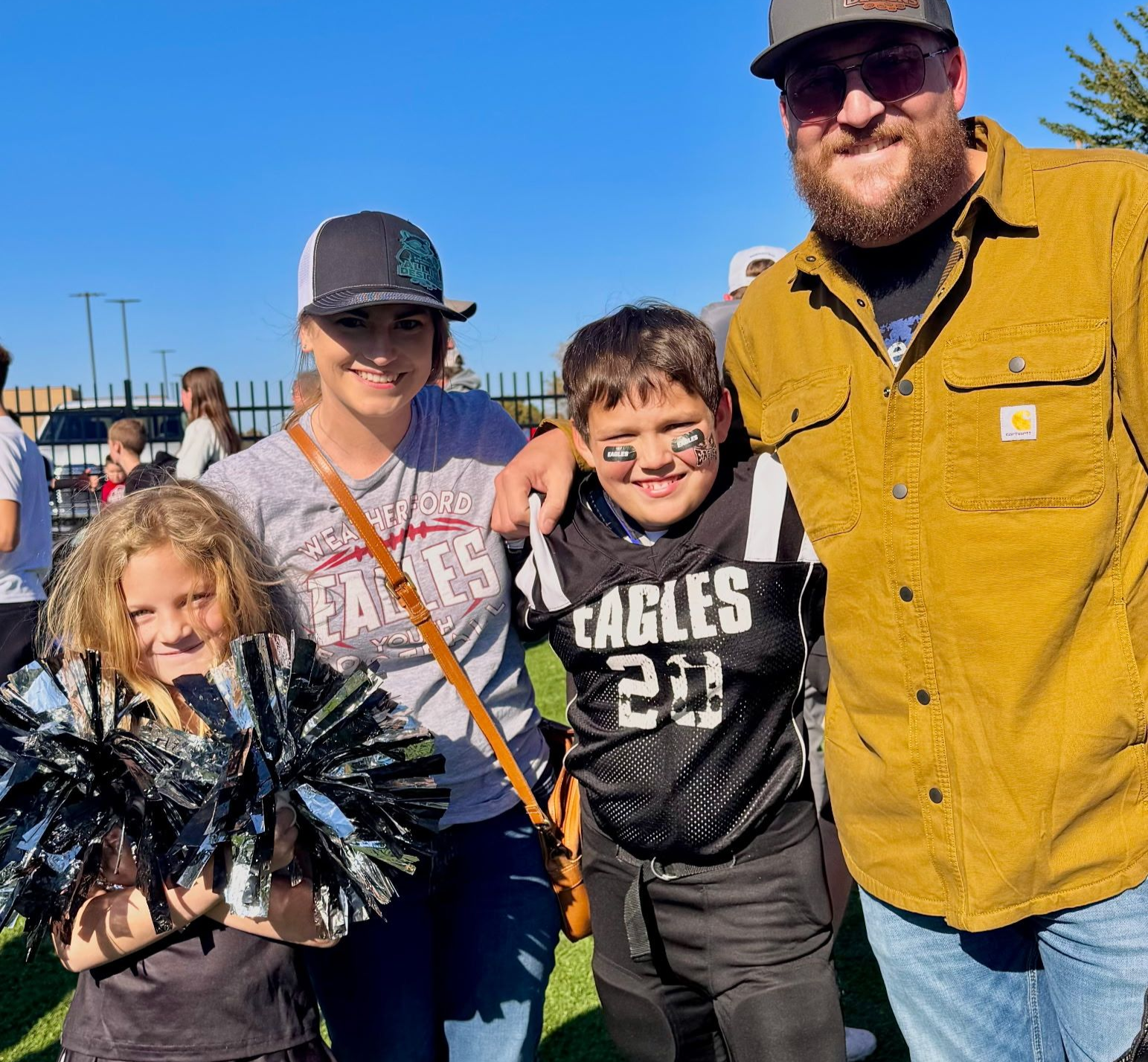 A family wearing 