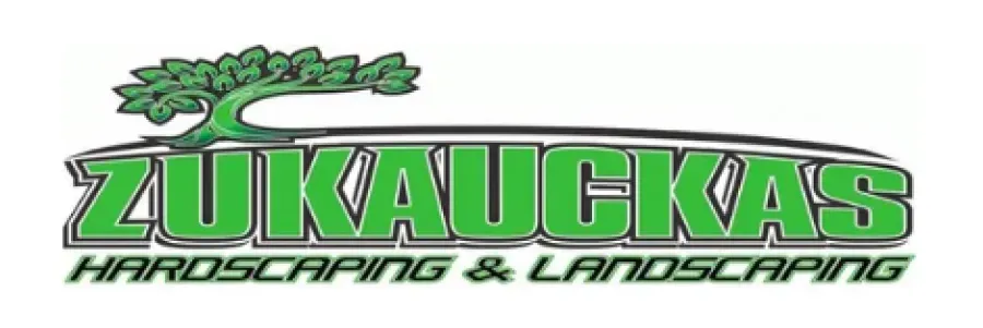 Logo for Zukaukas Hardscaping & Landscaping with green text and a stylized tree.