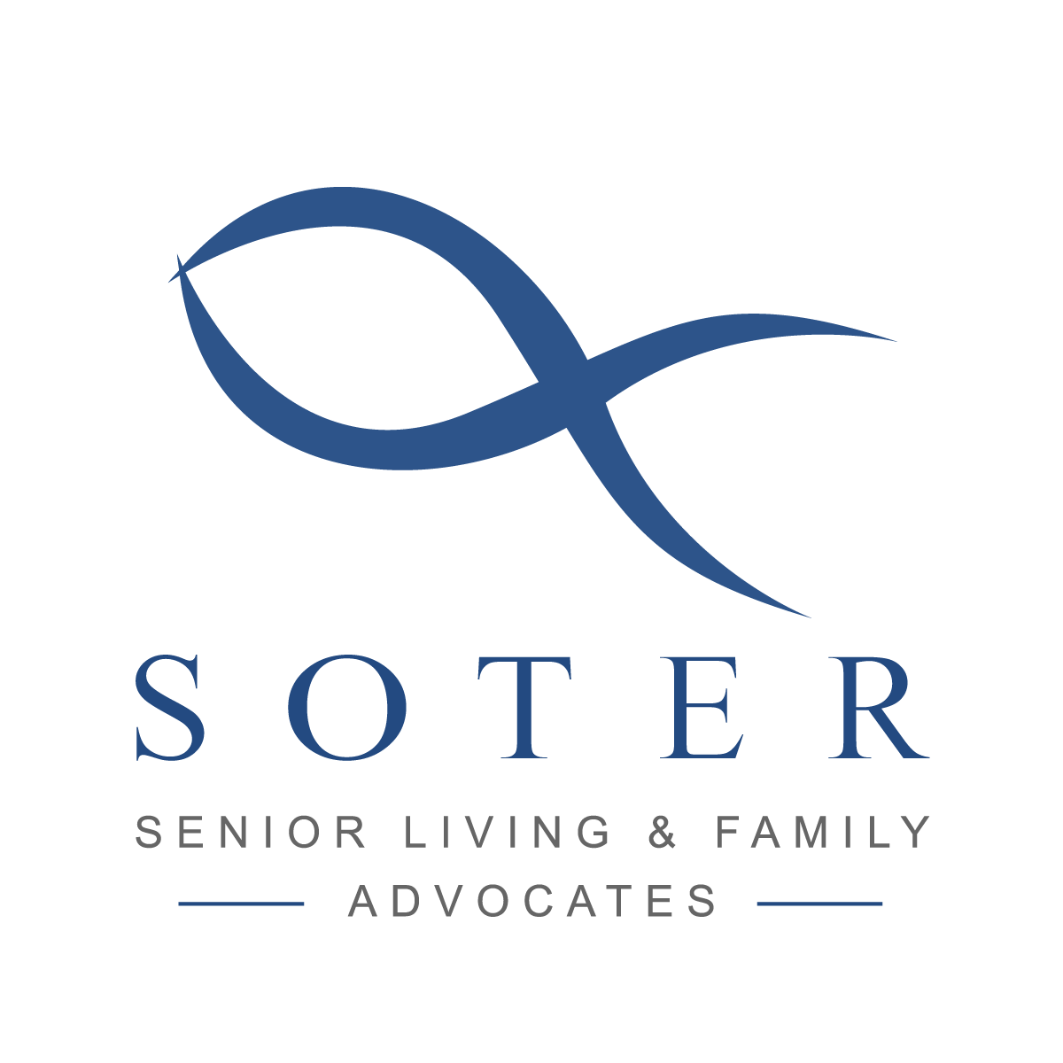 Blue Soter Senior Living & Family Advocates logo with stylized ribbon icon