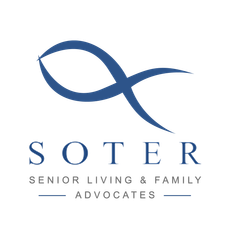 Blue Soter Senior Living & Family Advocates logo with stylized ribbon icon