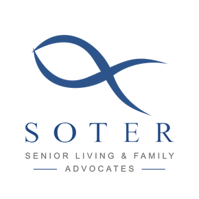 Blue Soter Senior Living & Family Advocates logo with stylized ribbon icon