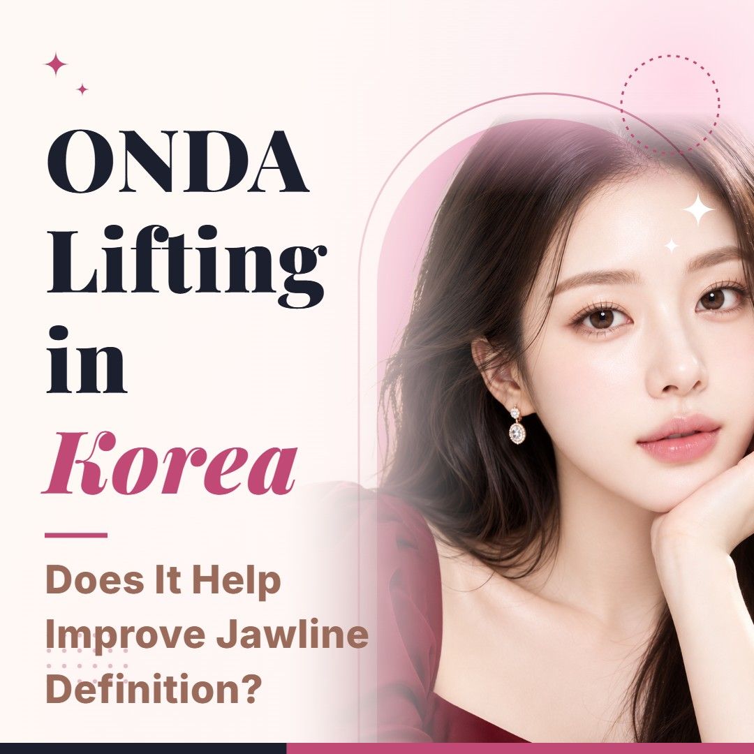 Blog cover image for ONDA Lifting in Korea: Does It Help Improve Jawline Definition? with a model portrait on a soft pink background