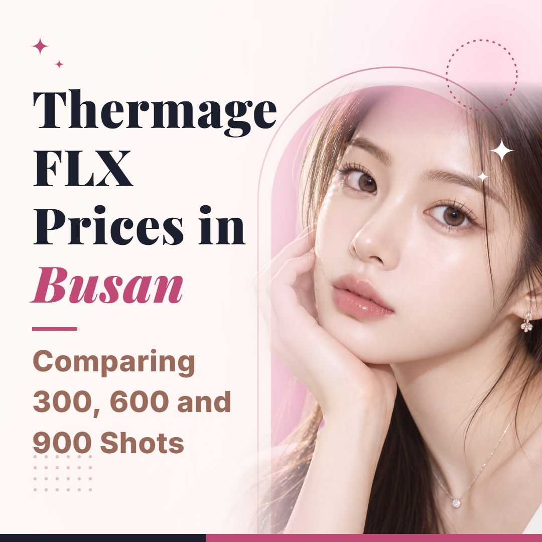 Blog cover image for Thermage FLX Prices in Busan: Comparing 300, 600 and 900 Shots with a model portrait on a soft pink background