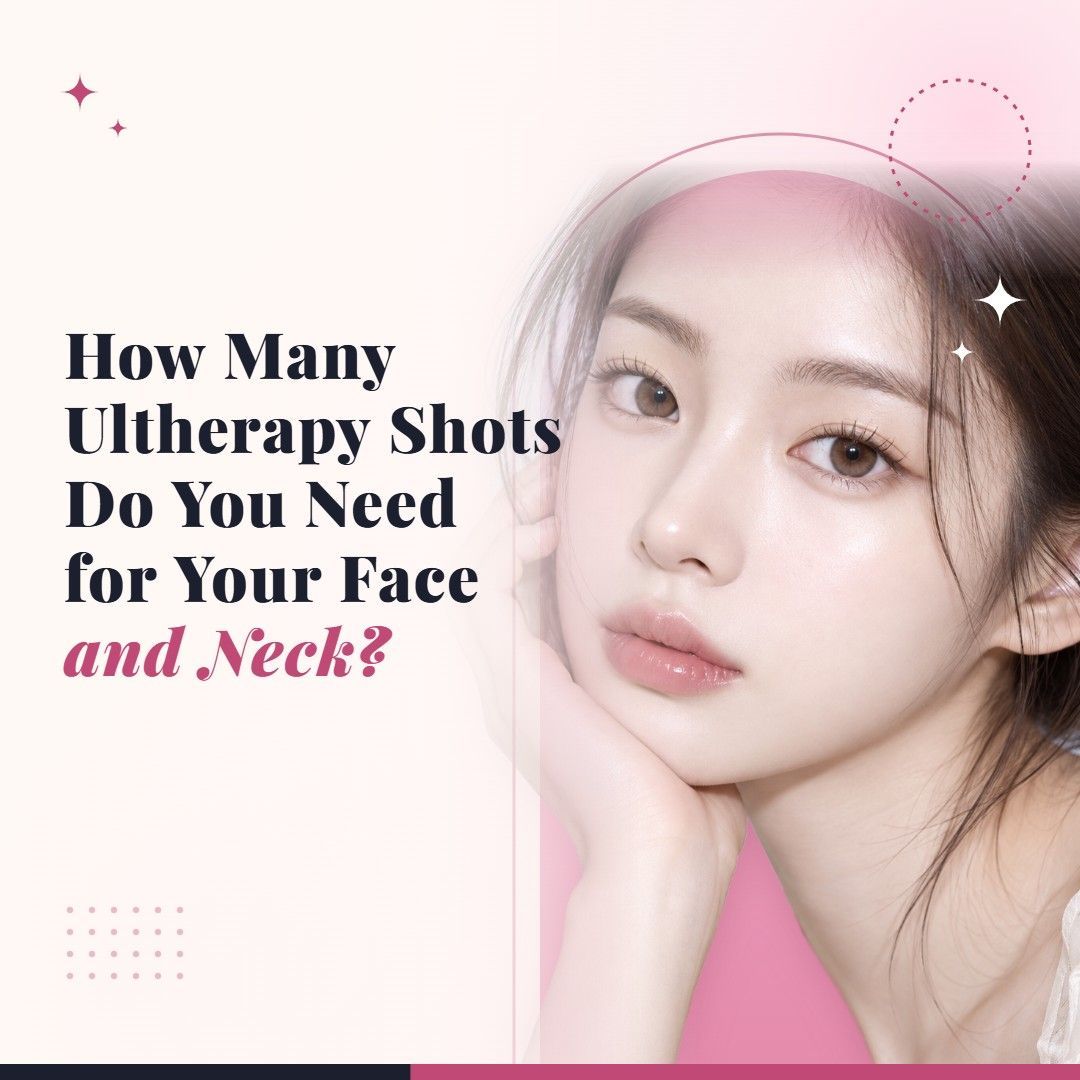 Blog cover image for How Many Ultherapy Shots Do You Need for Your Face and Neck? with a model portrait on a soft pink background