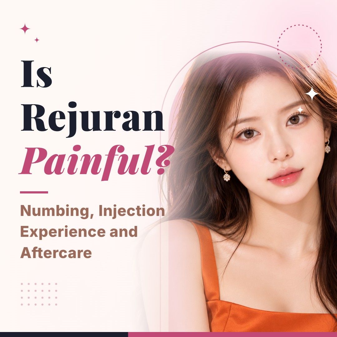 Blog cover image for Is Rejuran Painful? Numbing, Injection Experience and Aftercare with a model portrait on a soft pink background