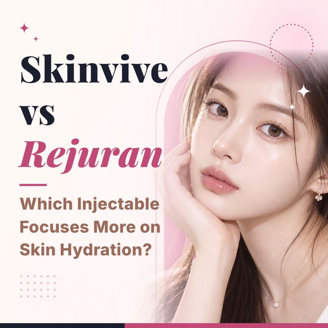 Blog cover image for Skinvive vs Rejuran: Which Injectable Focuses More on Skin Hydration? with a model portrait on a soft pink background