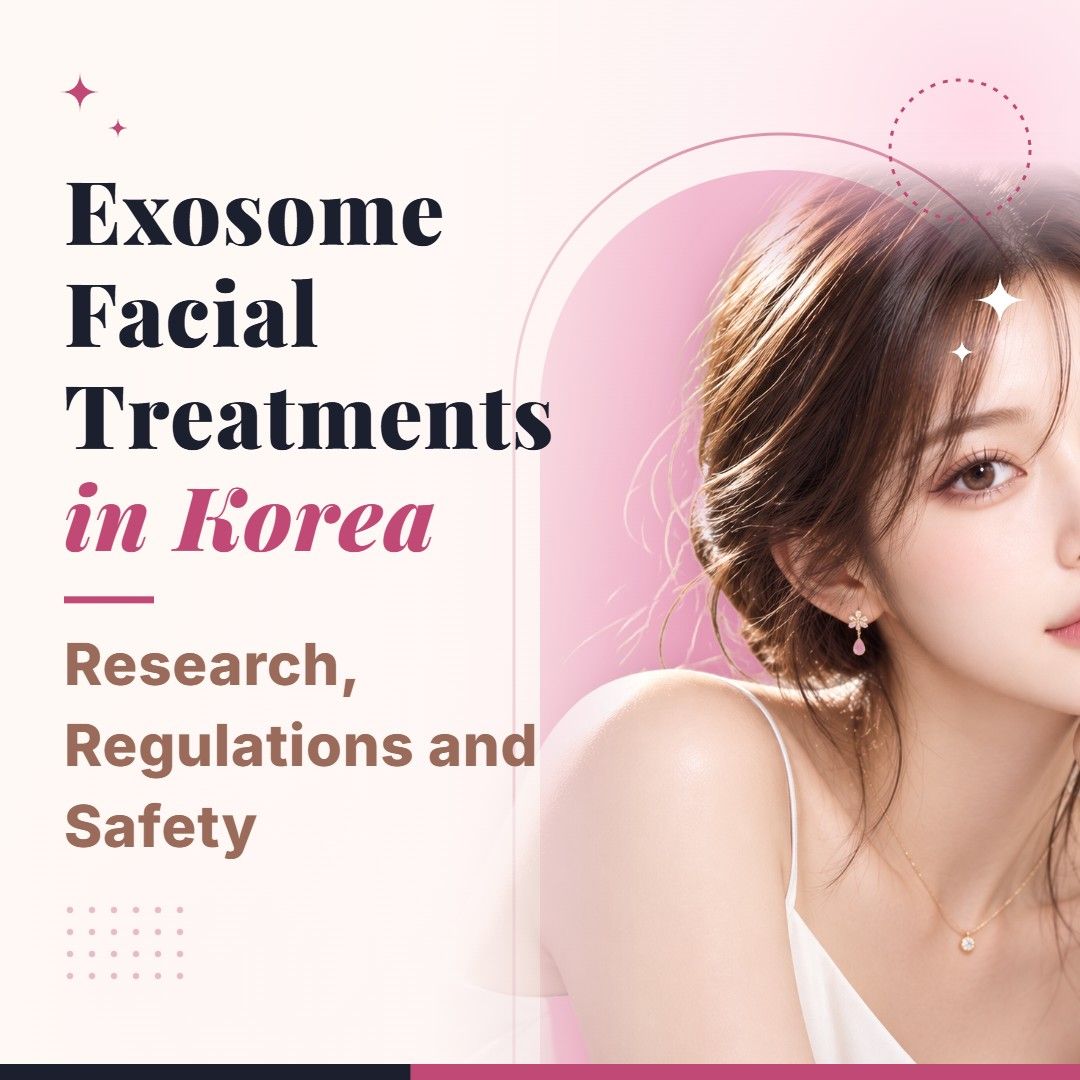 Blog cover image for Exosome Facial Treatments in Korea: Research, Regulations and Safety with a model portrait on a soft pink background