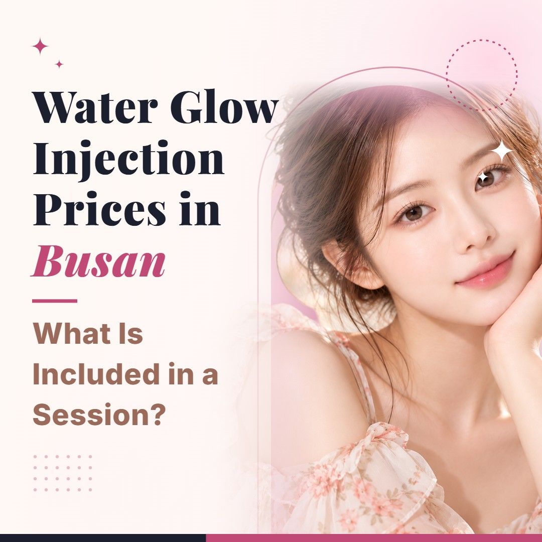 Blog cover image for Water Glow Injection Prices in Busan: What Is Included in a Session? with a model portrait on a soft pink background