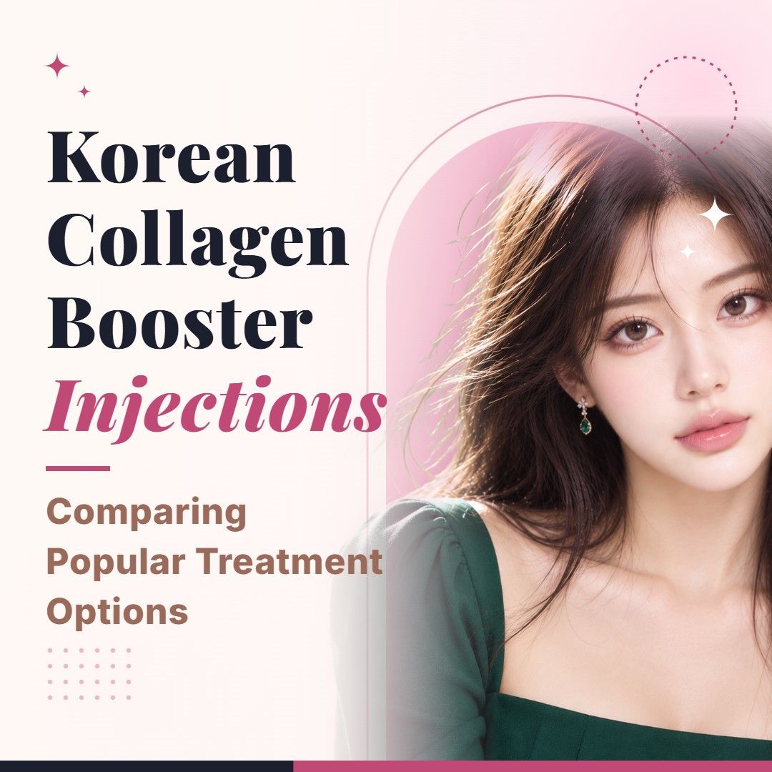 Blog cover image for Korean Collagen Booster Injections: Comparing Popular Treatment Options with a model portrait on a soft pink background