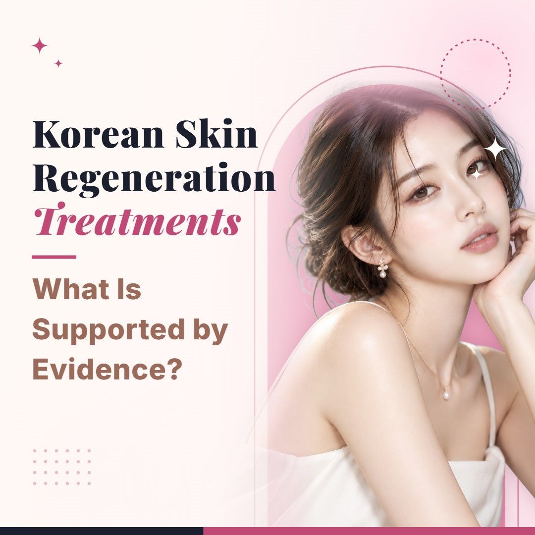 Blog cover image for Korean Skin Regeneration Treatments: What Is Supported by Evidence? with a model portrait on a soft pink background