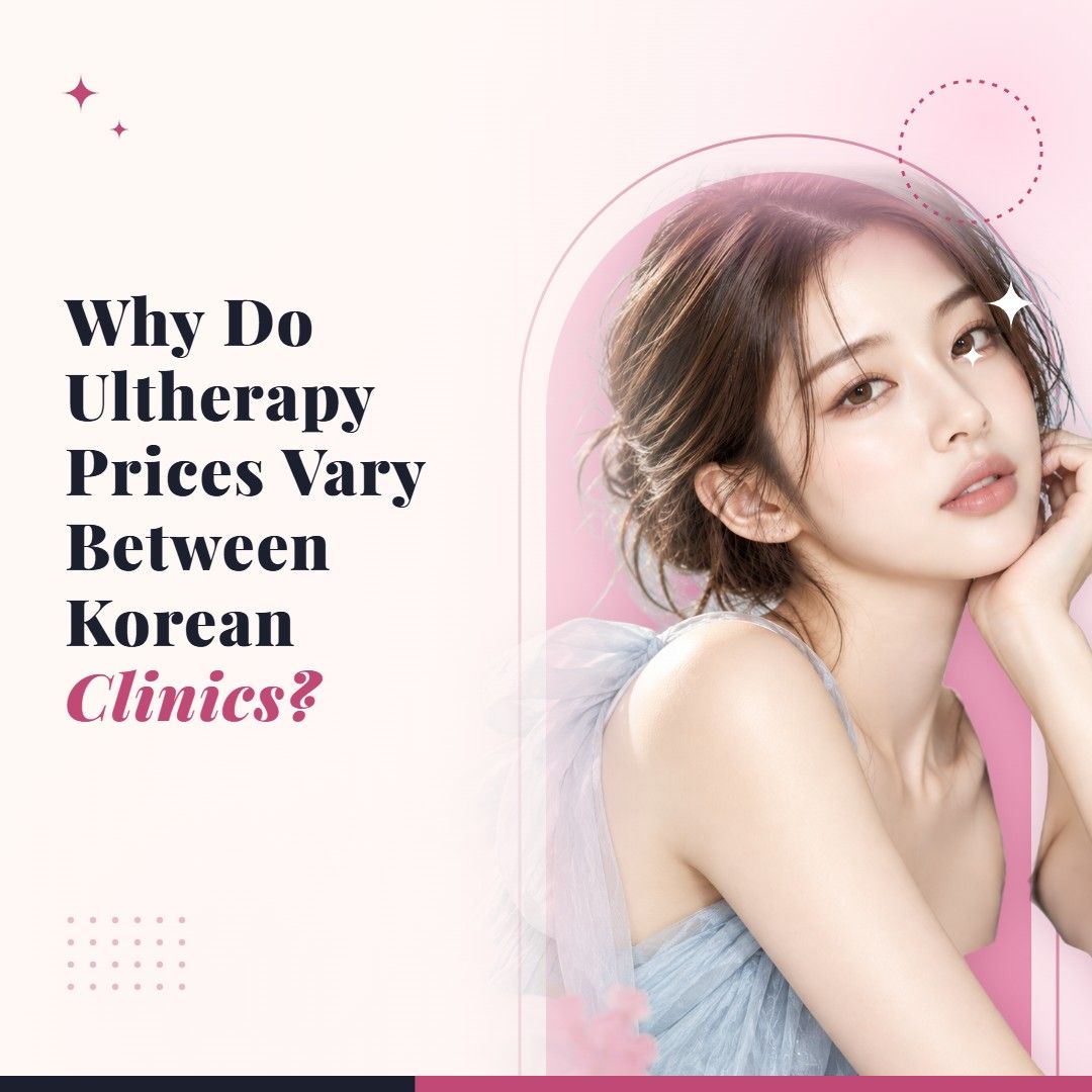 Blog cover image for Why Do Ultherapy Prices Vary Between Korean Clinics? with a model portrait on a soft pink background
