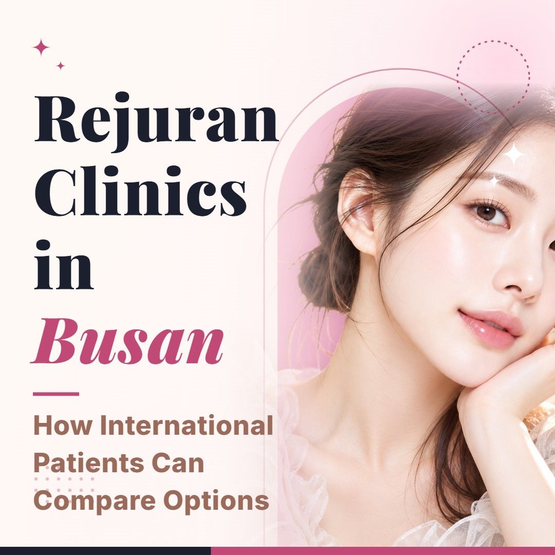 Blog cover image for Rejuran Clinics in Busan: How International Patients Can Compare Options with a model portrait on a soft pink background