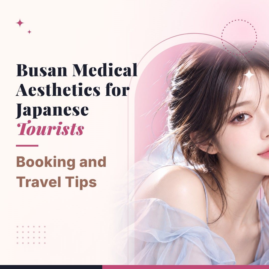 Blog cover image for Busan Medical Aesthetics for Japanese Tourists: Booking and Travel Tips with a model portrait on a soft pink background